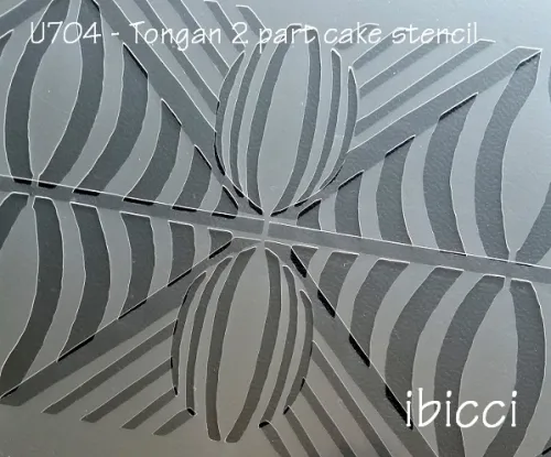 Closeup of the ibicci Tongan 2 part cake stencil